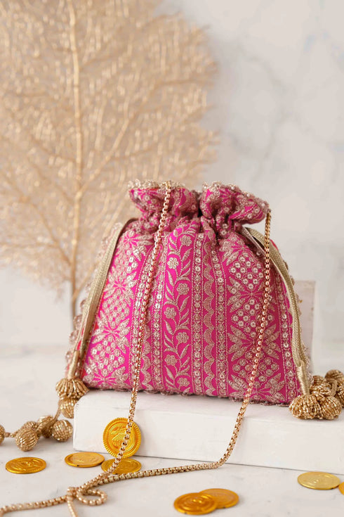 Mirai Embroidered Clutch Pink